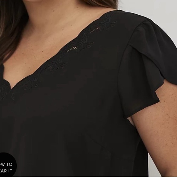 Torrid Size 00 Black Georgette Blouse Short Sleeve Embroidered Tulip Sleeve M - Picture 5 of 8